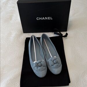Chanel Blue Suede Calfskin Ballerina Flats